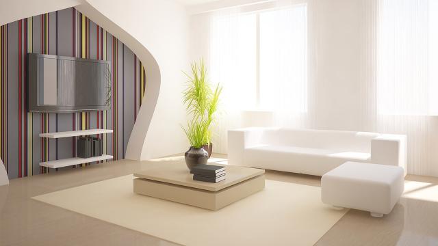 Render of a luxurious living room with white tones and lots of natural light.